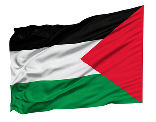 Waving Palestinian Flag with Triangular Red Chevron,  Side-Angled View, Isolated PNG.