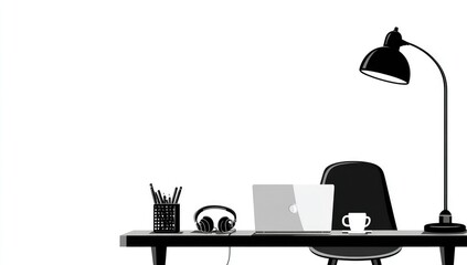 Simple black and white desk illustration