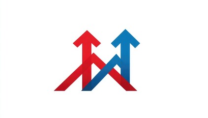 Abstract logo featuring overlapping red and blue upward arrows, suggesting growth and progress