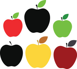 Colourful Apple Silhouettes Set – Minimal Flat Fruit Vector Icons