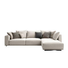 Fototapeta premium Beige sectional sofa with cushions