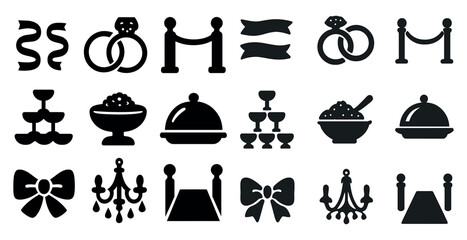 Wedding and event silhouette icons set – solid, elegant, ceremonial symbols