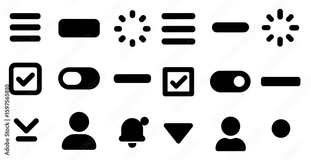 Poster user interface solid icons set – filled, flat, essential design elements