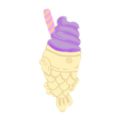 ice cream cone taiyaki illustration