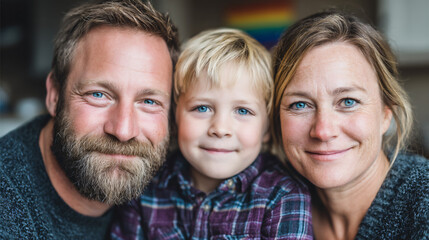 Family Portrait Smiling Closeup Happiness Parenting Child Son Love Care Relationship Joy Home Indoors Together Affection Unity Bond Father Mother Youth 