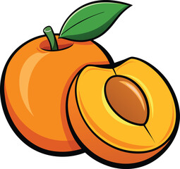 Cartoon Apricot with Pit and Leaf