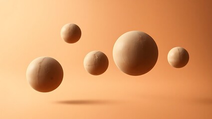 Beige spheres floating on orange background minimal art design