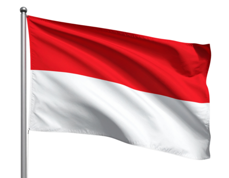 Waving Indonesian Flag in Gentle Breeze, Side-Angled View, Isolated PNG.