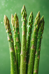 Asparagus stalks glistening with water droplets under natural light