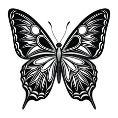 Black and white butterfly vector illustration with decorative wings on white background