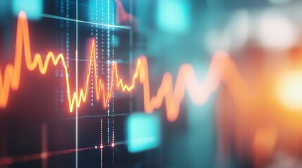 A close-up of fluctuating financial graphs and data visualizations on a digital screen, representing market trends and analysis.