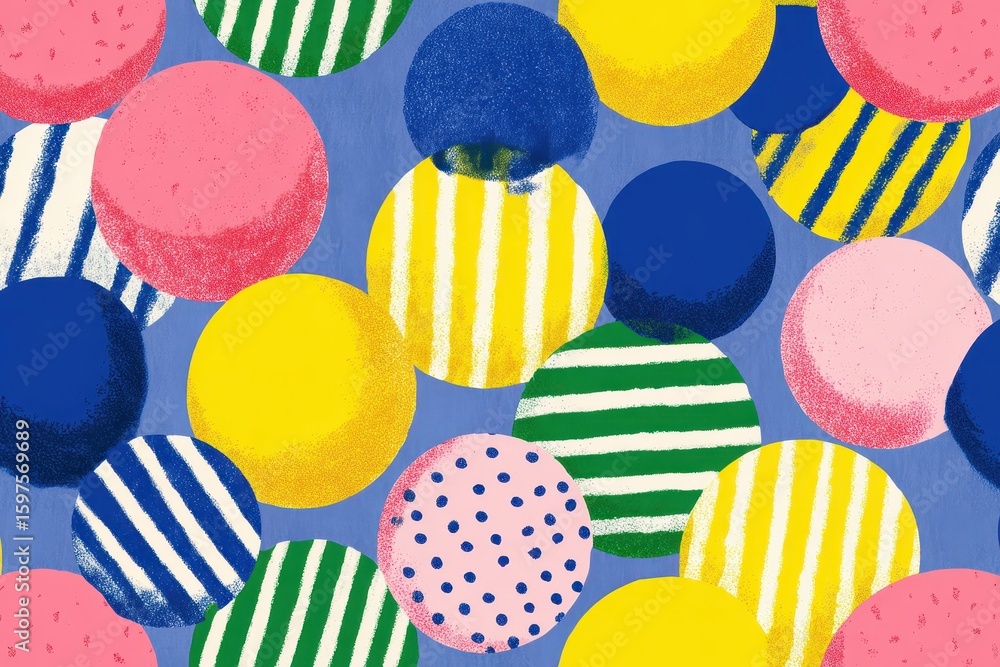 Poster fun pattern colorful circles overlap on flat surface, background texture, textile
