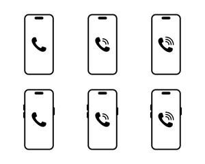Incoming call icon on smartphone screen. Ringing phone symbol