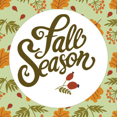 Fall season lettering, autumn decorative hand drawn vector card.