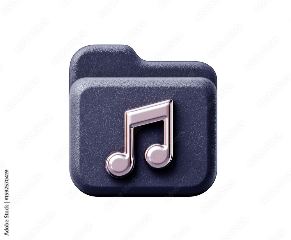 Poster 3d rendered dark folder icon with metallic music note symbol isolated on transparent background