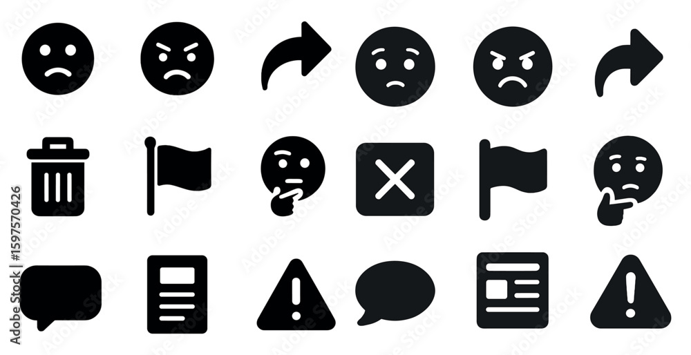 Poster basic interface solid icons set – user interface, filled, simple design elements