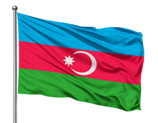 Waving Azerbaijan Flag with Crescent and Star, Side-Angled View, Isolated PNG.