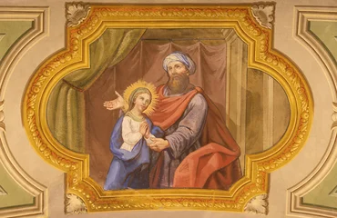 Fototapete Rund Courmayeur - The fresco of St. Joachim with the Virgin Mary in church in the church Sanctuary of Notre Dame de Guerison by Giuseppe Stornone (1816 - 1890). © Renáta Sedmáková
