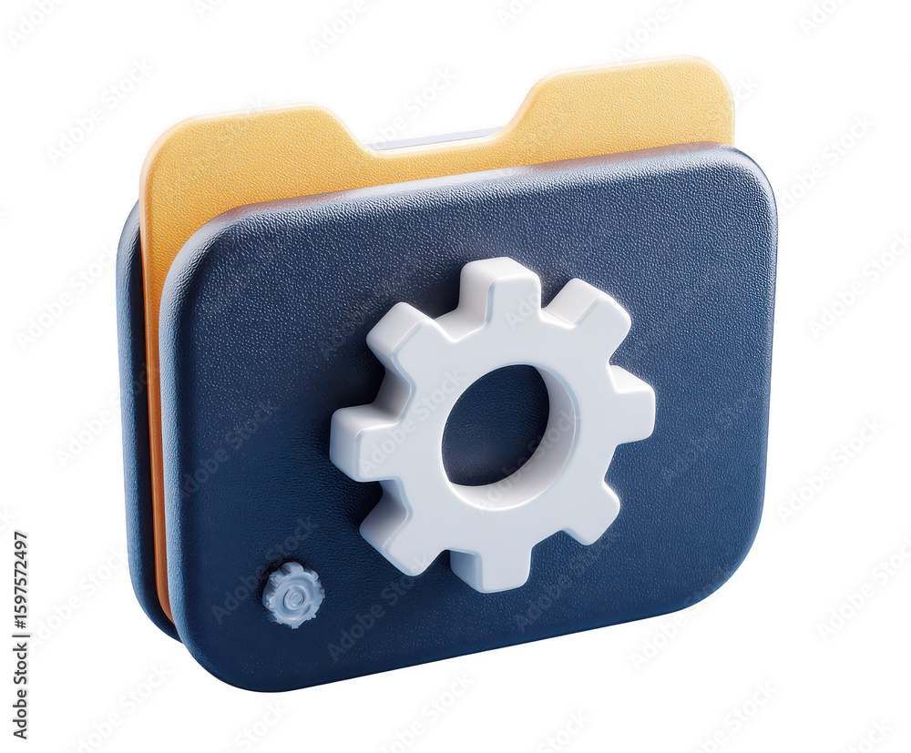 Fototapete 3d rendered folder icon with gear symbol for settings and configuration isolated on transparent back