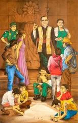 Fototapete Rund Milan - The painting of saint Oscar Romero  in the church Basilica di Santo Stefano Maggiore by Eleazar Joel Sanchez (2015). © Renáta Sedmáková