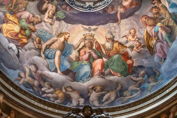 Fototapete Rund PIACENZA, ITALY - MAY 20, 2025: The fresco of Coronation of Virgin Mary in the Church Basilica di San Francesco by Giuseppe Nuvolone (1681). © Renáta Sedmáková