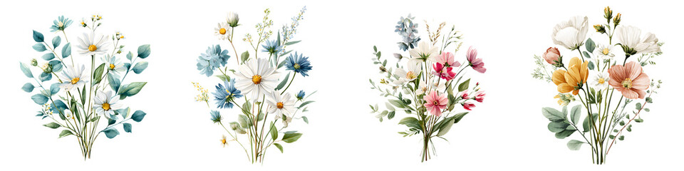 Obraz premium Watercolor Wildflower Bouquets: Floral Design Elements for Spring & Summer