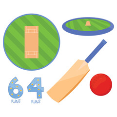Cricket Sports Illustration Vector. Cricket Sports Elements Vector Icons