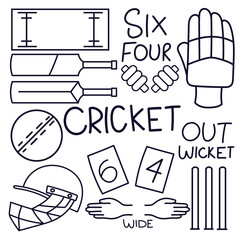 Cricket Sports Doodle Illustrations. hand drawn cricket scribbles vector. cricket doodle art vector