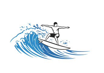 A surfer rides a wave arms outstretched on a white board Water sprays around the board