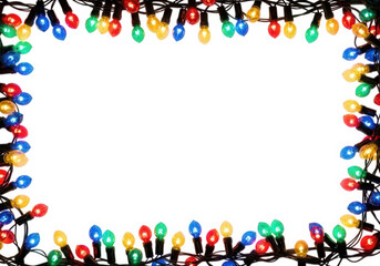 Festive christmas lights border decoration isolated on transparent background
