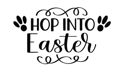 Hop into easter text design with paw prints and decorative swirls for easter themed decorations