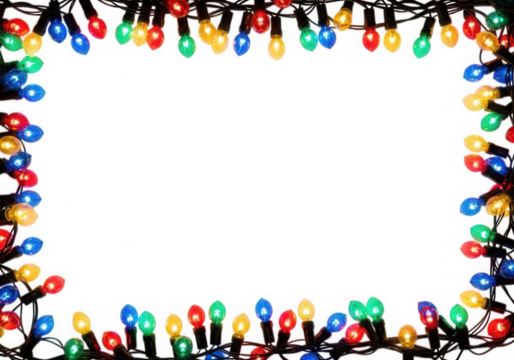 Festive christmas lights border decoration isolated on transparent background