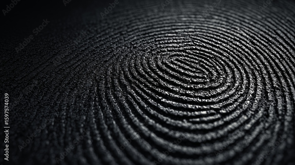 Poster exploration of biometric patterns showcasing intricate fingerprint design on a textured surface