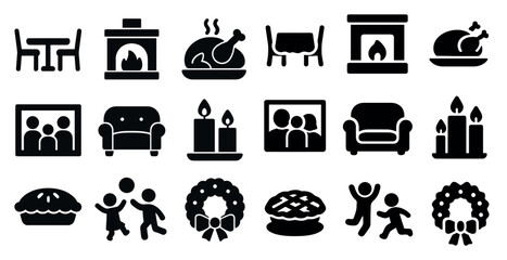 Home and decor solid icons set &ndash; filled, furniture, and cozy living symbols