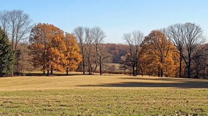 Autumnal field with vibrant fall foliage