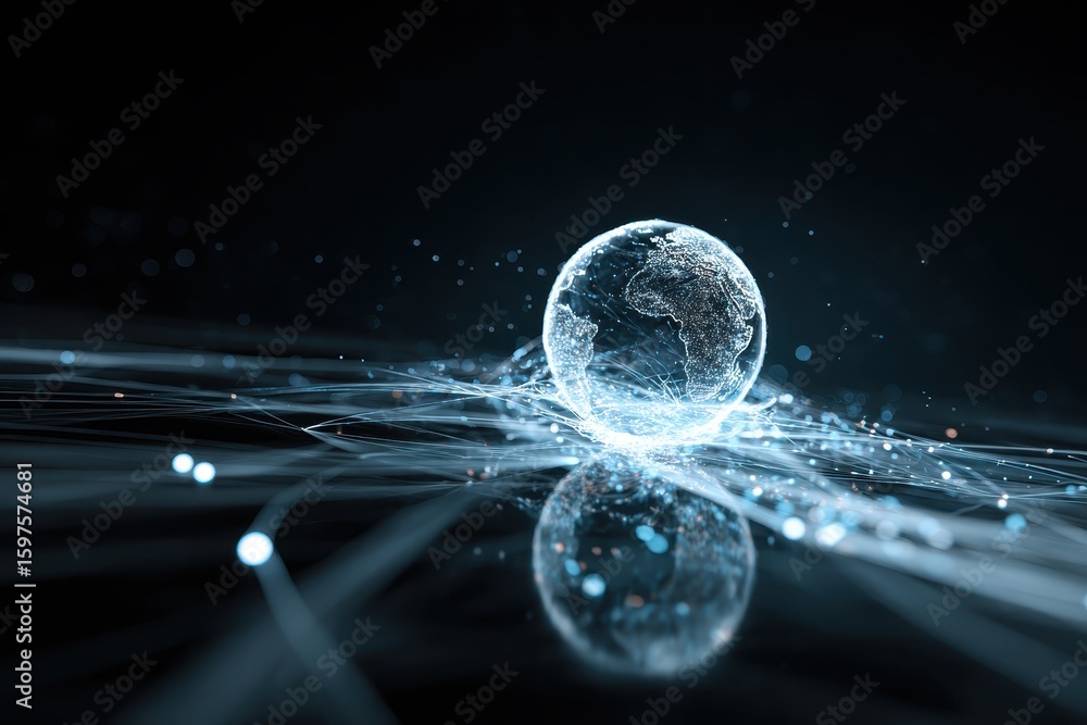 Aufkleber digital earth globe with streaks. data flow. shiny surface for online tech use