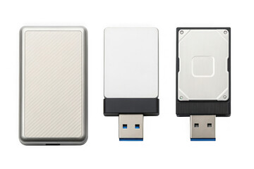 Three usb flash drives isolated on transparent background