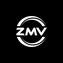 ZMV letter logo design with black background in illustrator, vector logo modern alphabet font overlap style. calligraphy designs for logo, Poster, Invitation, etc.