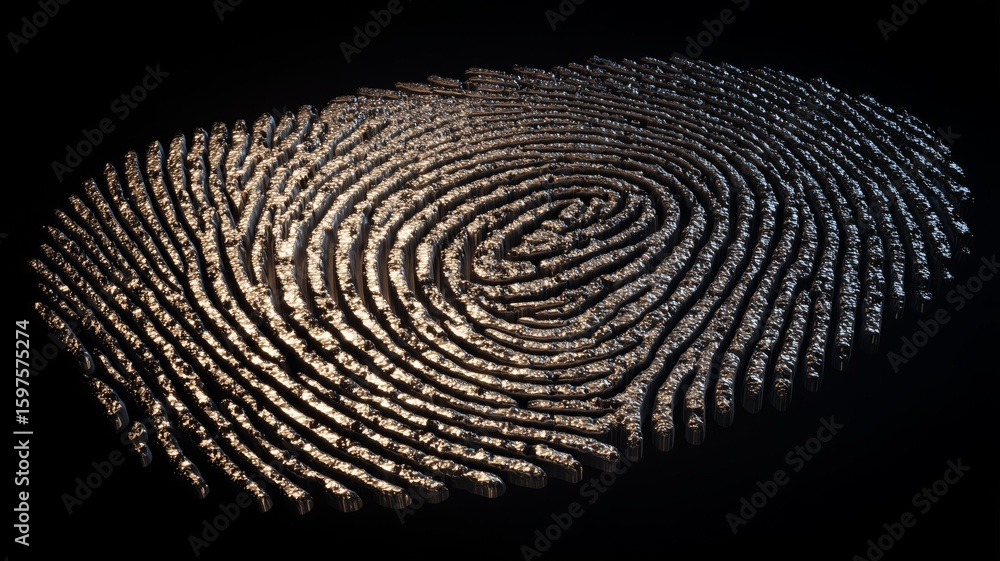 Poster biometric technologies showcase intricate details of fingerprint patterns in a high-tech setting