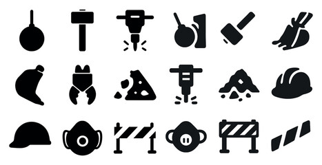 Construction and tools solid icons set &ndash; filled, building, repair symbols
