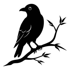 Bird sitting on branch silhouette vector