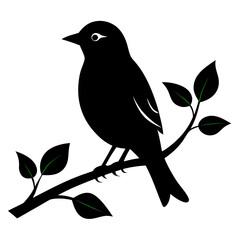 Bird sitting on branch silhouette vector