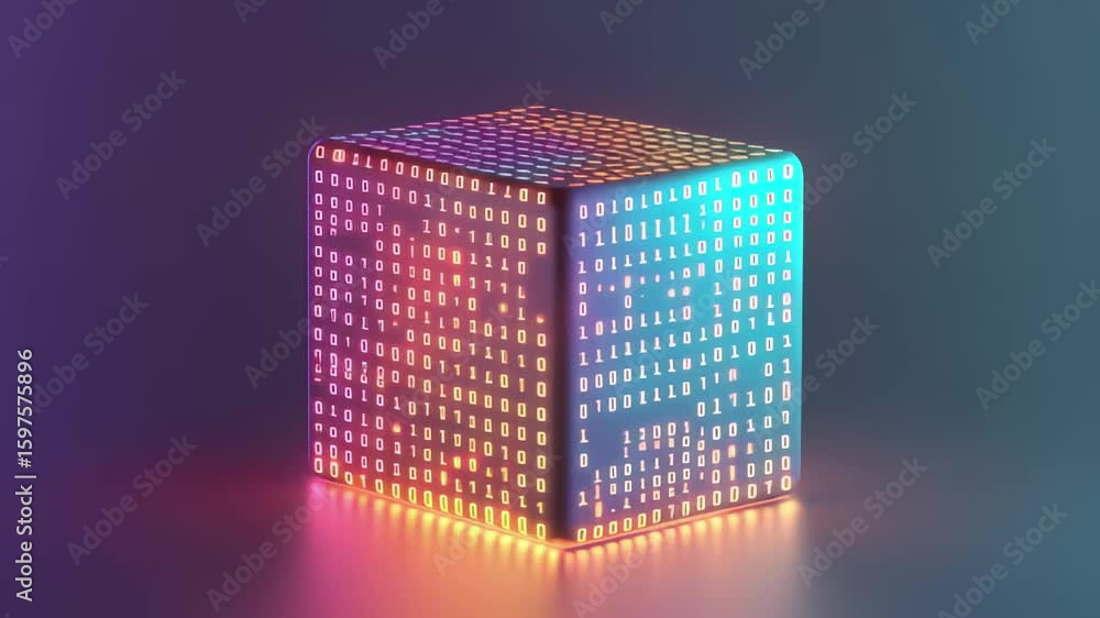 Aufkleber cubical structure with glowing binary code representing technology concepts and digital innovation i