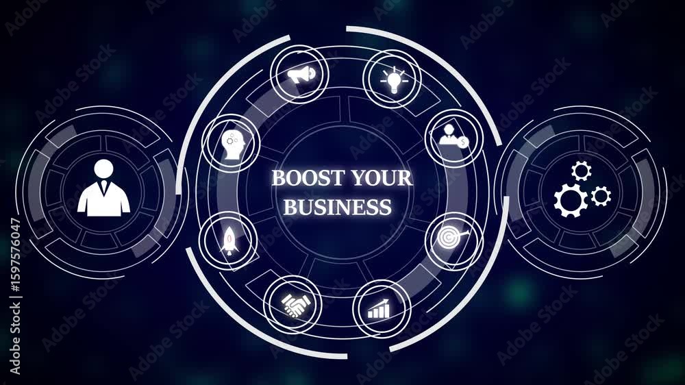 Poster abstract business technology h u d interface animation loop seamless corporate innovation growth