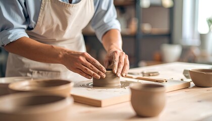 close-up of a craftsman's hands making pottery.