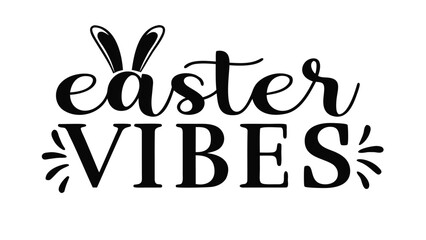 Black easter vibes text with bunny ears and decorative accents in a stylized typographic arrangement design
