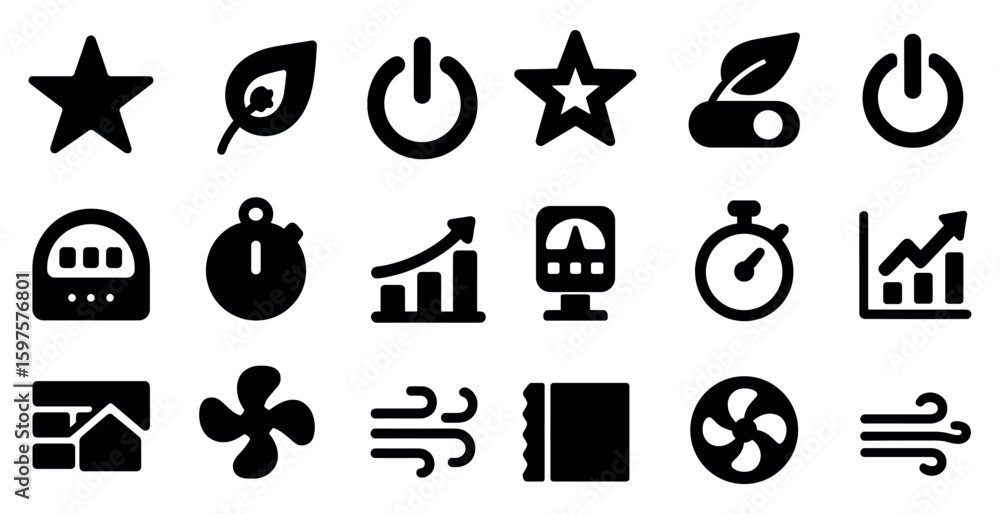 Poster business and productivity filled icons set – solid, workflow, efficiency symbols