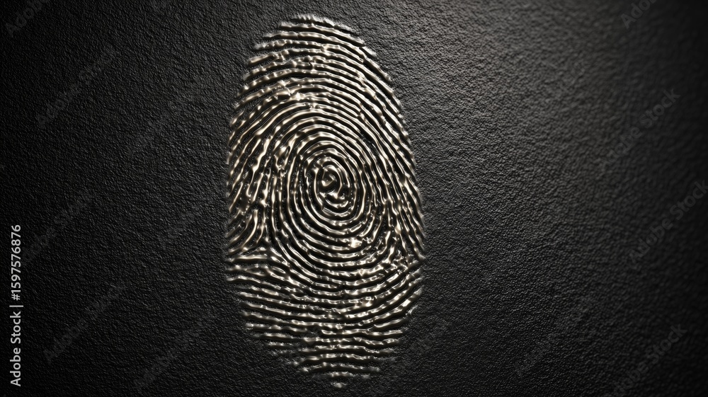 Poster fingerprint captured on a textured surface showcasing intricate biometric details and patterns