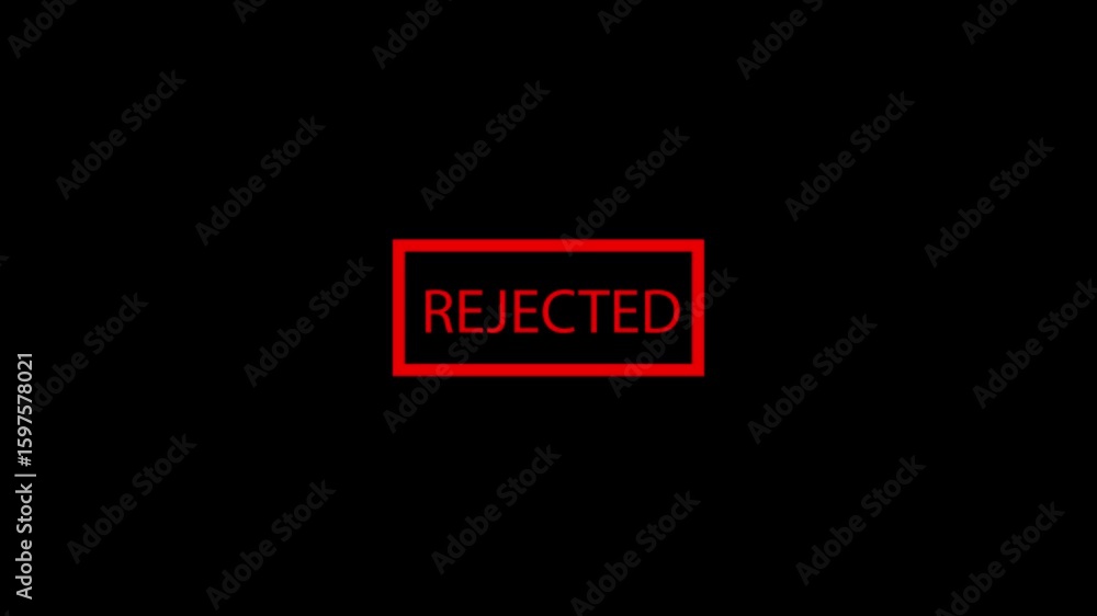 Poster rejected red stamp animation dark background motion graphics alert warning notification failure. rej