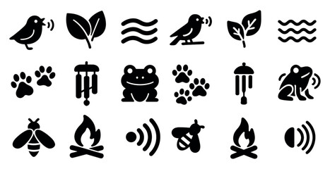 Obraz premium Nature and wildlife solid icons set – filled, silhouette, animal and plant symbols